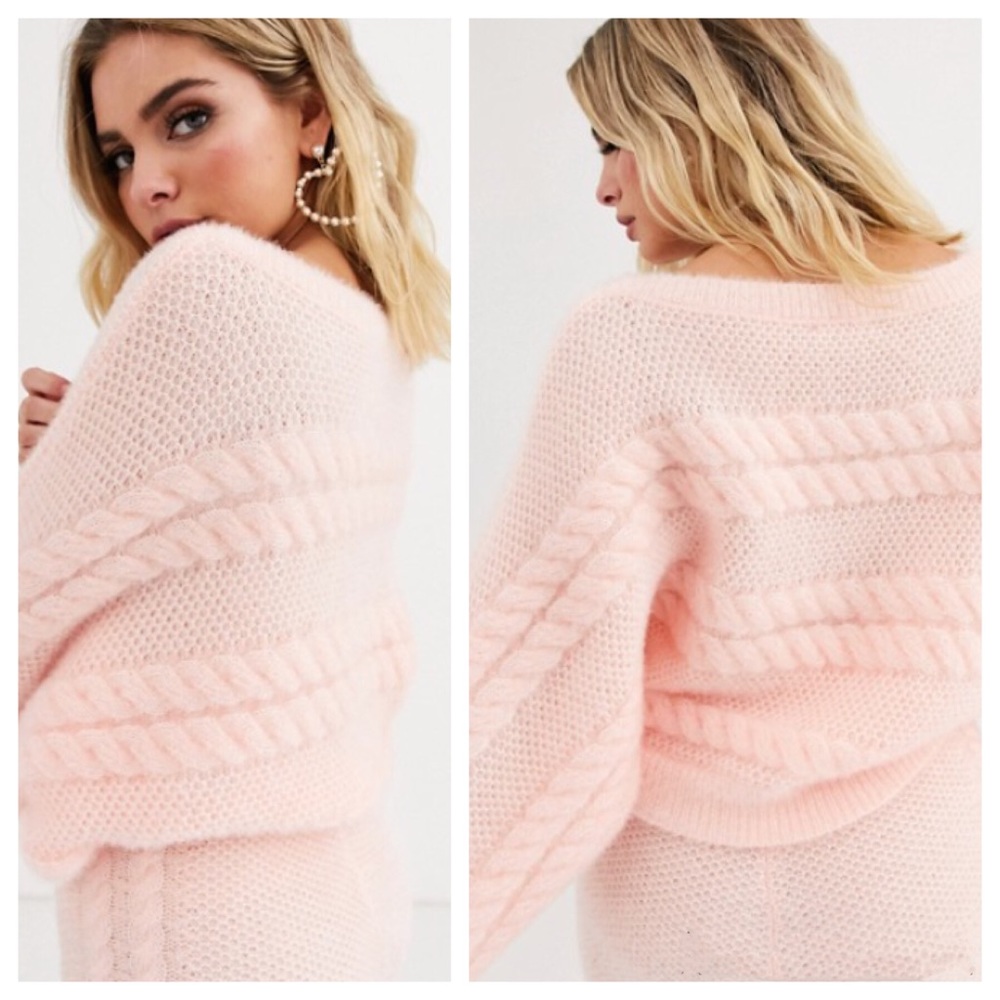 ASOS Pink Fluffy Off-Shoulder Sweater